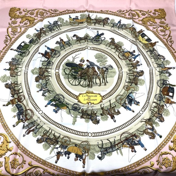 HERMES Carré 90 LA PROMENADE DE LONGCHAMPS Stroll to Longchamps Silk Scarf Wo...